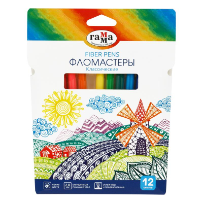 Фломастеры  12цв Гамма 'Классические' смываемые в картонной коробке