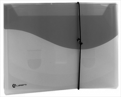 Папка с резиновой застежкой пластиковая A4 с  4 отделениями Lamark полупрозрачная серая
