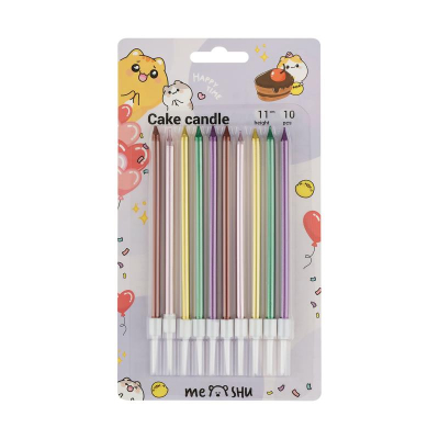 Свечи для торта MESHU 'Metallic' 11см 10шт металлик ассорти