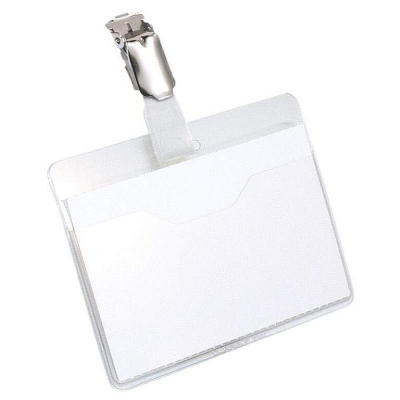 Держатель для бэйджа/ID-карты горизонтальный&nbsp;&nbsp;90х60мм Durable с клипом для посетителей белый