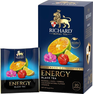 Чай Richard черный 'Wellness Collection Energy' индийский с гуараной мате женьшенем вербеной 20пак х 2г
