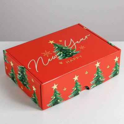 Коробка подарочная новогодняя прямоугольная 31х22х10см складная 'Волшебство'