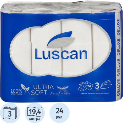 Бумага туалетная Luscan Deluxe 3 слоя 24рул х155 листов с тиснением белая