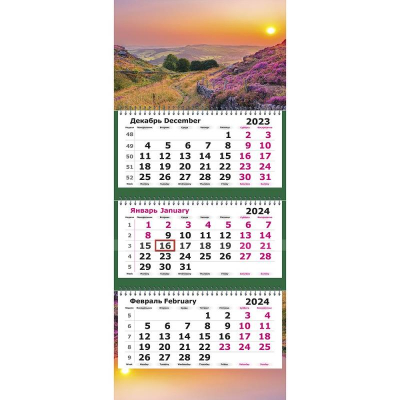 Календарь-перевертыш настенный 2024-2025 квартальный 3-блочный 30х71см 'Разноцветный пейзаж'