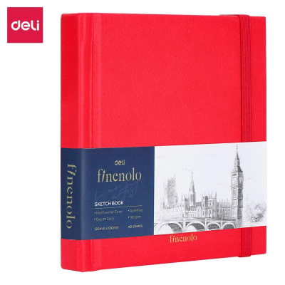 Блокнот для эскизов Deli 'Finenolo' 12х12см 160г 40л на сшивке твердая обложка красный