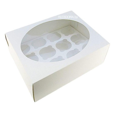 Коробка для капкейков Мини на 12шт 23.5х16х10см белая с окном