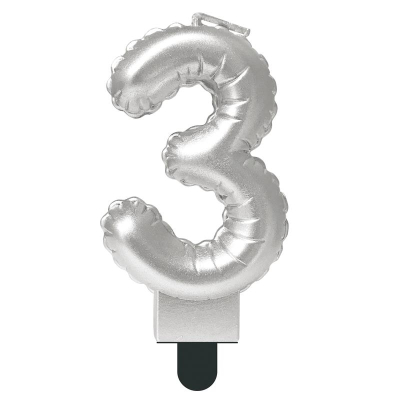 Свеча-цифра Веселуха 'Шар' '3' серебро 5см