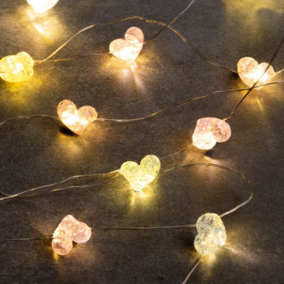 Электрогирлянда  2.0м 'Мишура' роса 20 белых LED ламп 'Сердечки' серебристая на батарейках 3 режима