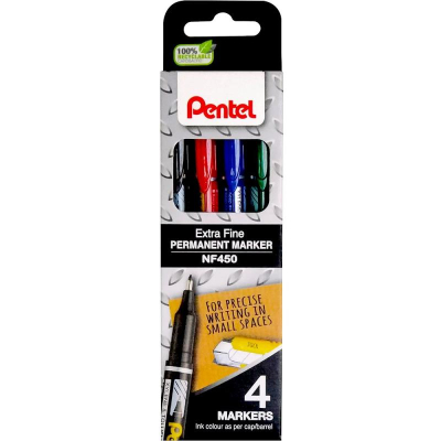 Маркеры перманентные Pentel круглые  0.6мм 'Extra Fine Point'  4цв в блистере