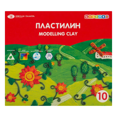 Пластилин 10цв  150г Невская палитра Цветик со стеком в картонной коробке