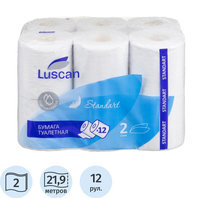 Бумага туалетная Luscan Standart 2 слоя 12рул х175 листов с тиснением белая
