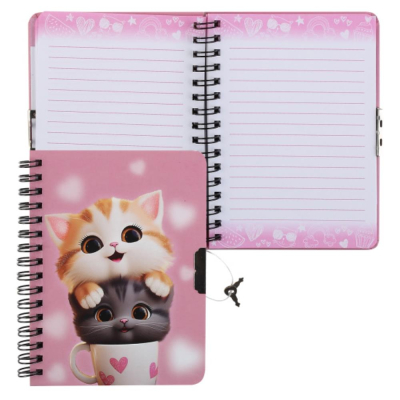 Записная книжка A6&nbsp;&nbsp;60л линейка Кокос на гребне твердая обложка на замке 'Cute cats '