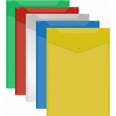 Папка-пакет на кнопке A4+ Бюрократ пластиковая 180мкм 5 цветов ассорти