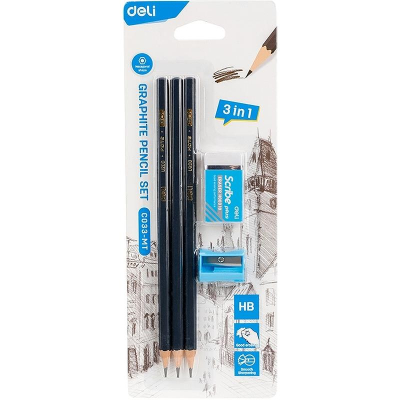 Набор Deli 'Graphite Pencil Set' карандаш HB  3шт +точилка +ластик в блистере