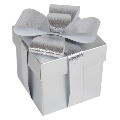 Коробка подарочная квадратная 10х10х10см 'Бант' складная серебро