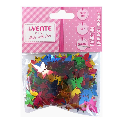 Пайетки декоративные deVENTE 'Бабочки' 17х12мм 14г цвета ассорти в блистере