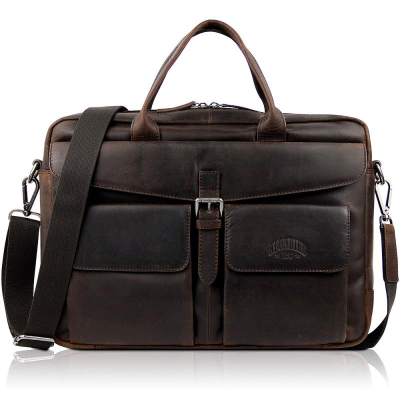 Сумка Klondike 1896® 42x30x9см 'Digger Carl' 1 отдел с ремнем кожа темно-коричневая