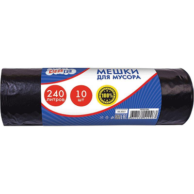 Пакет для мусора 240л/90х140см  60мкм CleanLab 10шт черный