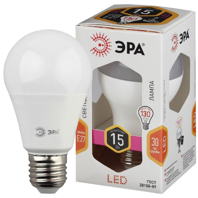 Лампа LED E27  15W/220V ЭРА STD A60  2700K теплый белый свет