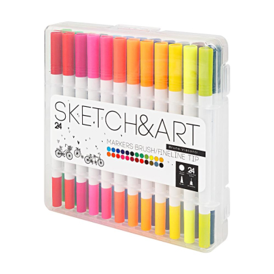 Маркеры художественные BrunoVisconti® Sketch&Art&nbsp;&nbsp;24цв 1-3мм двусторонние в пластиковом пенале