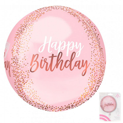Шар воздушный фольгированный Сфера 41см С днем рождения розовый