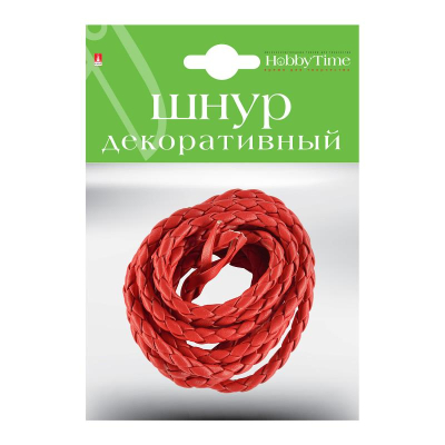 Шнур декоративный из экокожи плетеный Hobby Time круглый 5мм х1.5м красный