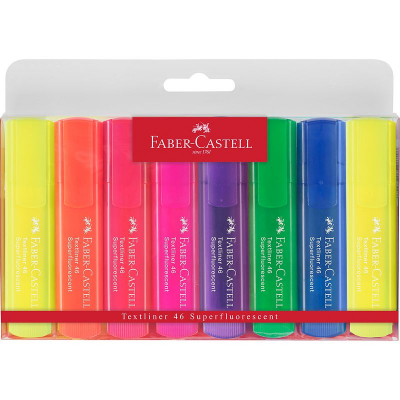 Текст-маркеры Faber-Castell Super Fluo 1-5.0мм 7цв +желтый в блистере
