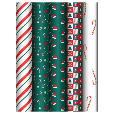 Бумага упаковочная глянцевая MESHU  70х100см 'Christmas pattern'  5 дизайнов