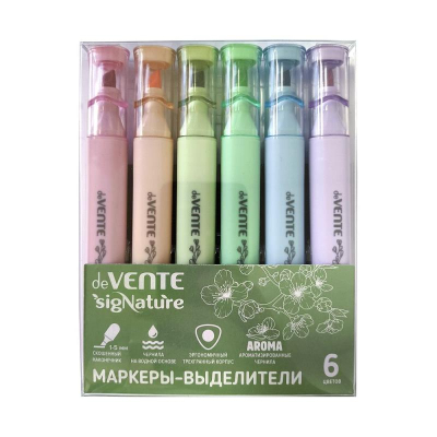 Текст-маркеры deVENTE 'sigNATURE' 1-5.0мм&nbsp;&nbsp;6цв ароматизированные трехгранный корпус в блистере