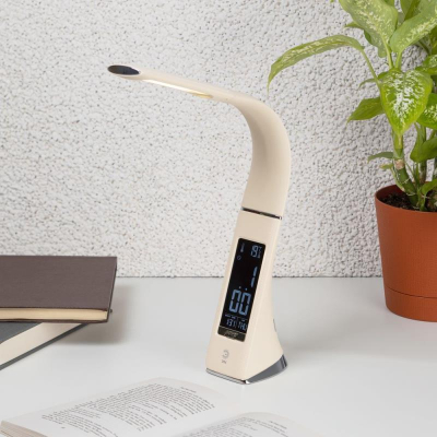Светильник настольный LED&nbsp;&nbsp;7W ЭРА 4000K нейтральный белый свет часы будильник термометр на подставке бежевый