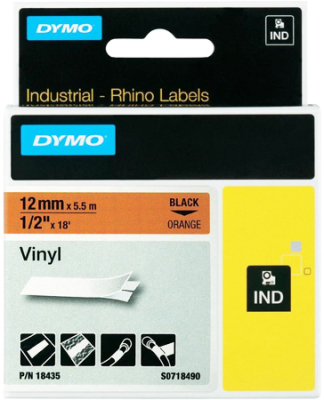 Картридж ленточный Dymo® Rhino 12мм х5.5м виниловый черный шрифт/оранжевый фон