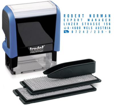 Штамп самонаборный 5 строк 58х22мм Trodat Printy 4913P4 Typo синий корпус 23-28 знаков в строке латынь