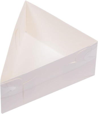 Коробка для кусочка торта 14х14х12х10см треугольная с пластиковой крышкой белая