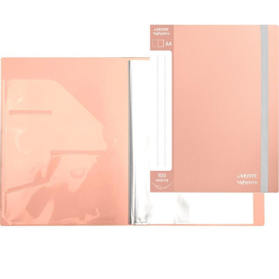Папка A4 100 карманов deVENTE 'sigNATURE' с дополнительным внутренним карманом на резиновой застежке Пудрово розовая