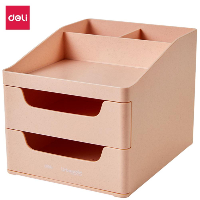Подставка для принадлежностей Deli 'Urbanroot' 3 отделения 16x20x15см 2 выдвижных ящичка розовая