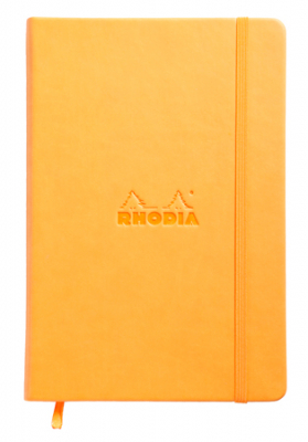 Записная книжка A5  96л без линовки Rhodia Boutique твердая обложка искусственная кожа на резинке оранжевая