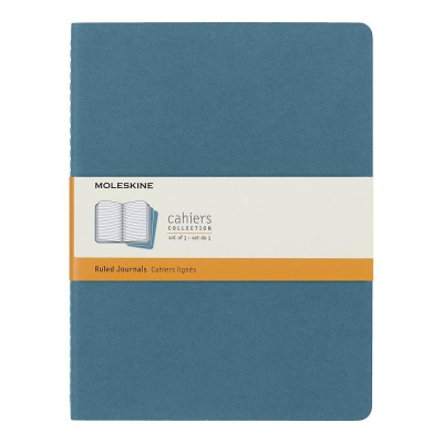 Записная книжка A4-  60л линейка Moleskine® Cahier XLarge 3шт картонная обложка голубая