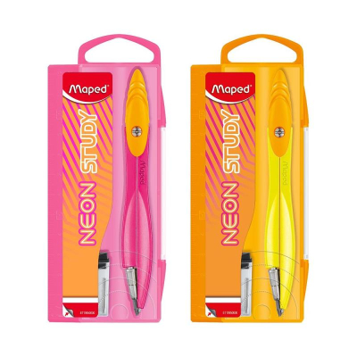 Циркуль металлический Maped 'Study' Collector 'Neon' 12см +грифель 2мм в пластиковом пенале&nbsp;&nbsp;цвета ассорти
