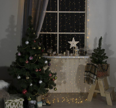 Световой занавес 2х3.0м 720 желтых LED огней прозрачный провод 8 режимов мигания