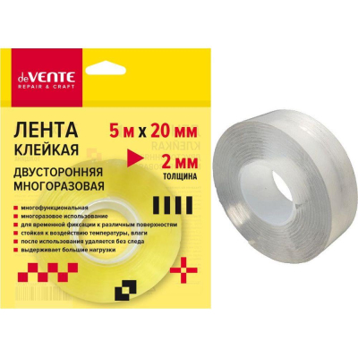 Монтажная лента 2-сторонняя многоразовая 0.020х5.0м deVENTE 'Nano Tape' 2.0мм прозрачная