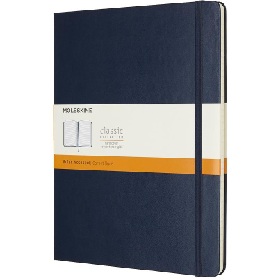 Записная книжка A4-  96л линейка Moleskine® Classic XLarge твердая обложка на резиновой застежке синяя