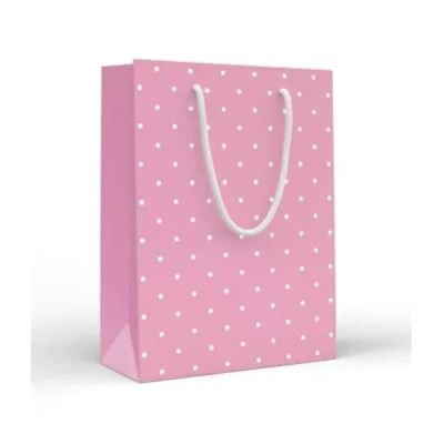 Пакет подарочный 13х18см ламинированный 'Горох' белый на розовом'