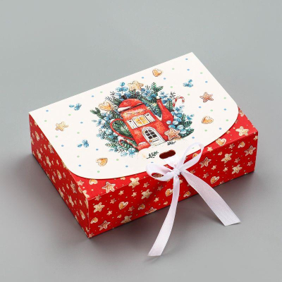 Коробка подарочная новогодняя прямоугольная 16х12х 5см складная 'Уютное рождество'
