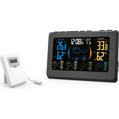 Метеостанция BVItech цветной LCD-дисплей будильник 21х14х2см 1 датчик