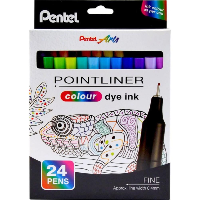 Ручки капиллярные Pentel 'Pointliner' 24цв 0.4мм в картонной коробке
