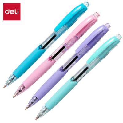 Ручка шариковая автоматическая Deli 0.7мм 'EveryU' c резиновой манжетой синяя 4 цвета корпуса ассорти