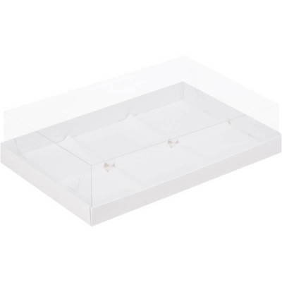 Коробка для муссовых пирожных на  6шт 30х19.5х8см белая с пластиковой крышкой