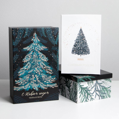 Коробка подарочная новогодняя прямоугольная 28х18х11см 'Елочки'