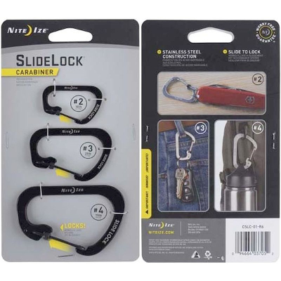 Карабин стальной с блокировкой Nite Ize SlideLock® Carabiner набор 2 3 4 черный