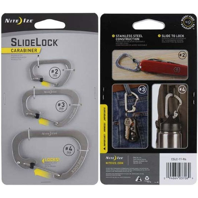 Карабин стальной с блокировкой Nite Ize SlideLock® Carabiner набор 2 3 4 серебристый